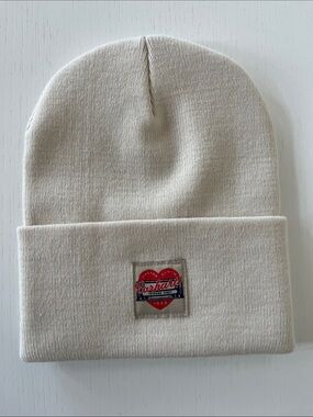 New without Tags Carhartt Cream Knit Cuffed Beanie with Red Heart Patch
